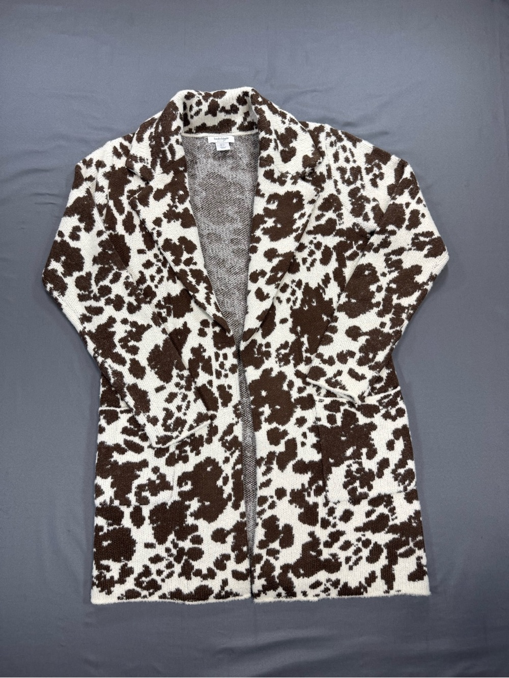 Haute Hippie Brown & Cream Patterned Teddy Open Front Cardigan - Picture 2 of 7
